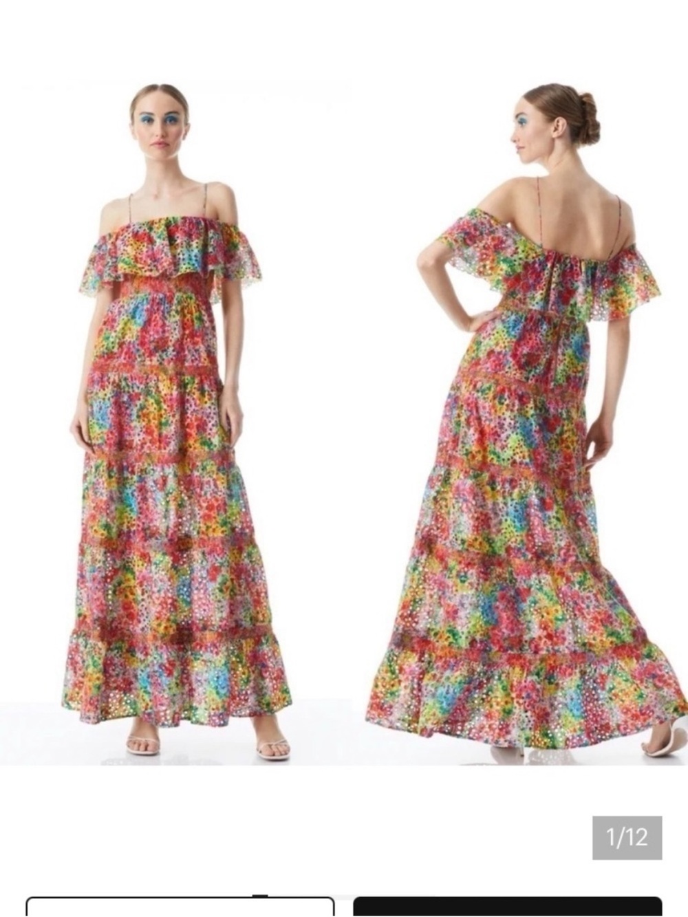 Alice + Olivia Multicolor Floral Off-Shoulder Maxi Dress